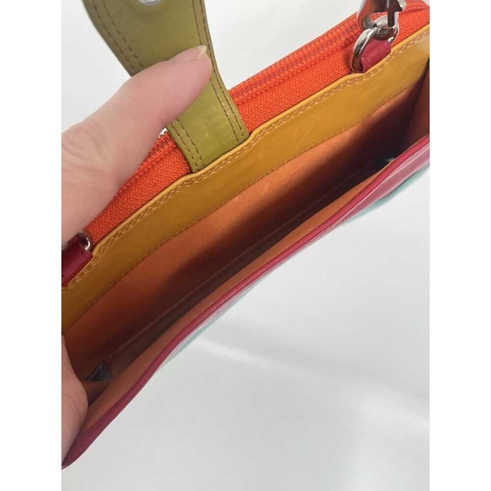 RFID Colorblock Crossbody Mini Bag Leather Travel Red Orange Blue - Picture 6 of 8